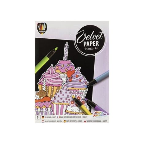 Set creativ de colorat pe fundal de catifea, Velvet Paper, prajituri, planse catifelate, A5 - imagine 5